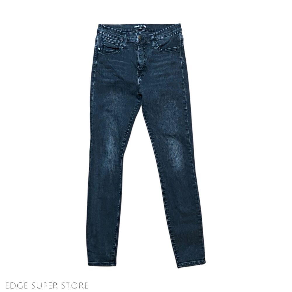 J Crew Skinny Leg Dark Gray Wash Mid Rise Distressed Denim Jeans Size 27